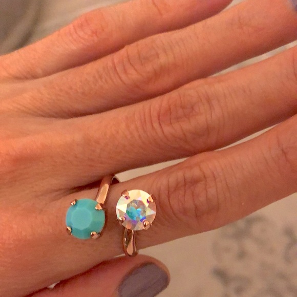 Aurora Borealis + Turquoise Rose Gold Crystal Ring - Picture 4 of 8